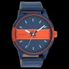 Blauw/fluo oranje OOZOO horloge met blauwe leren band - C11232