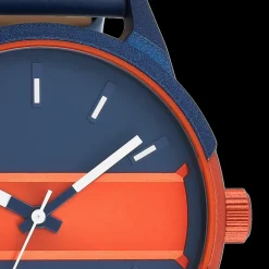 Blauw/fluo oranje OOZOO horloge met blauwe leren band - C11232