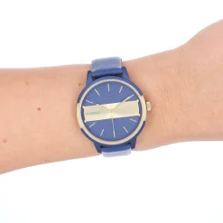 Blauw/goudkleurige OOZOO horloge met blauwe leren band - C11154