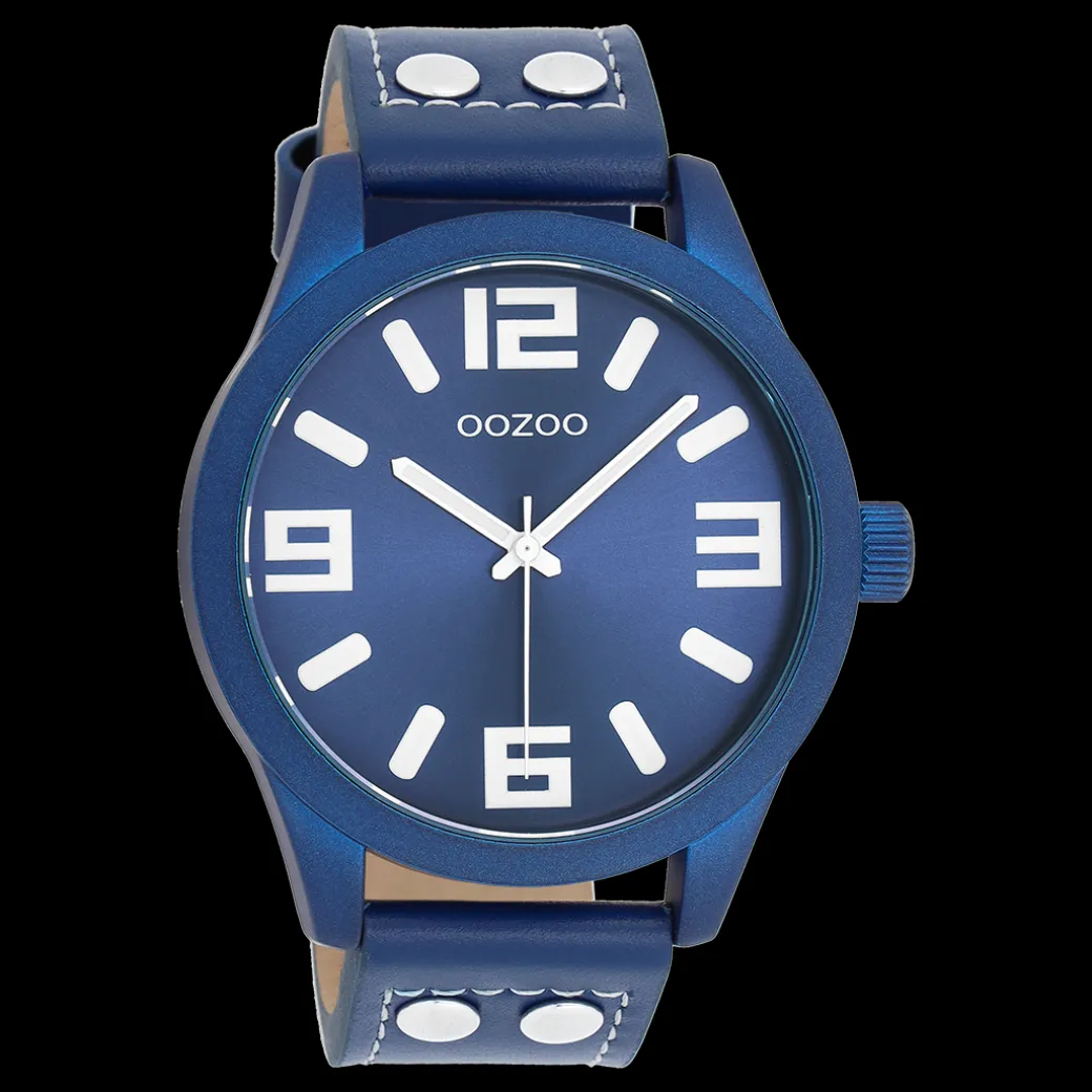 Bos groene OOZOO horloge met donker blauwe leren band - C1092