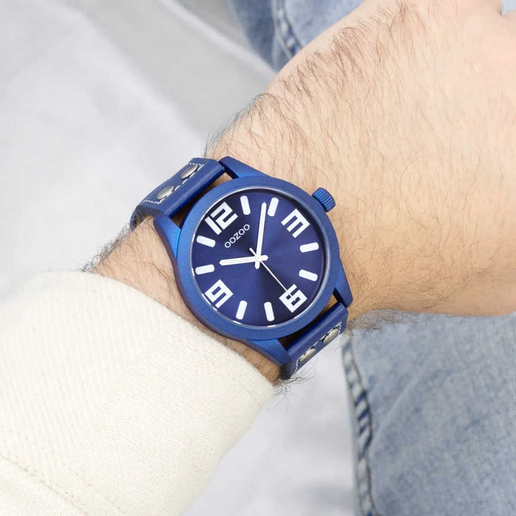 Bos groene OOZOO horloge met donker blauwe leren band - C1092