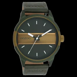 Bos/olijf groene OOZOO horloge met bos groene leren band - C11233