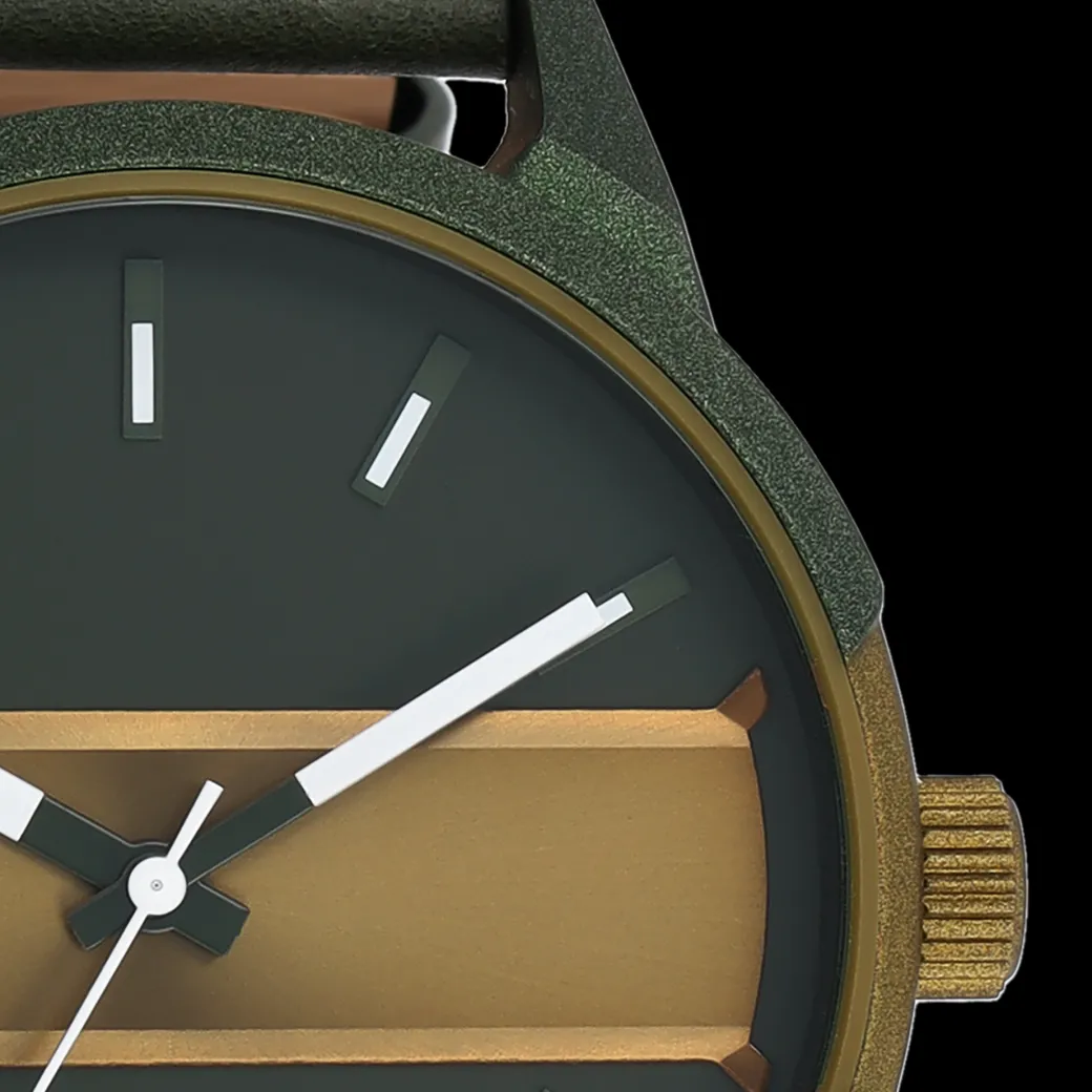 Bos/olijf groene OOZOO horloge met bos groene leren band - C11233