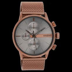 Bruine OOZOO horloge met metalen mesh armband - C11103