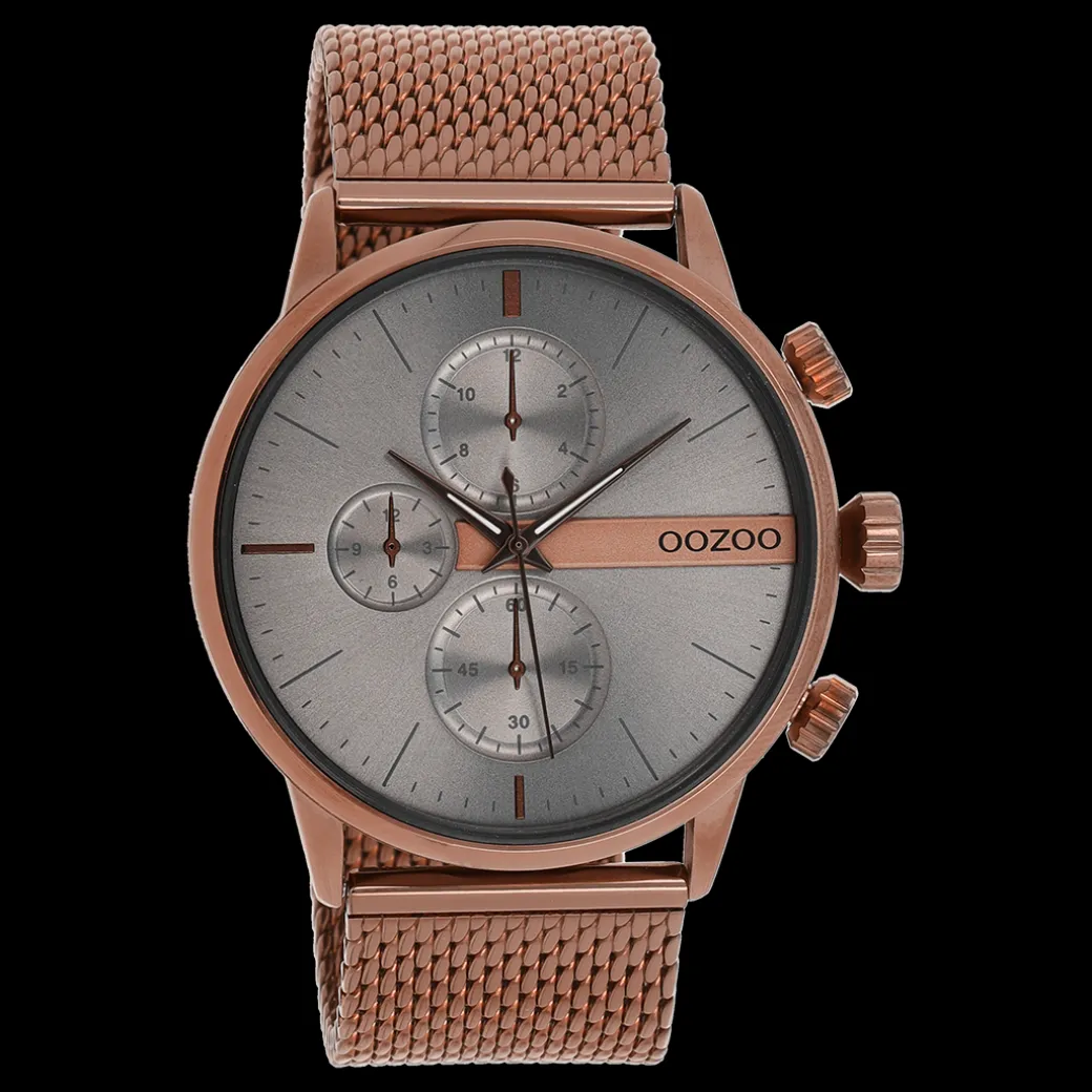 Bruine OOZOO horloge met metalen mesh armband - C11103