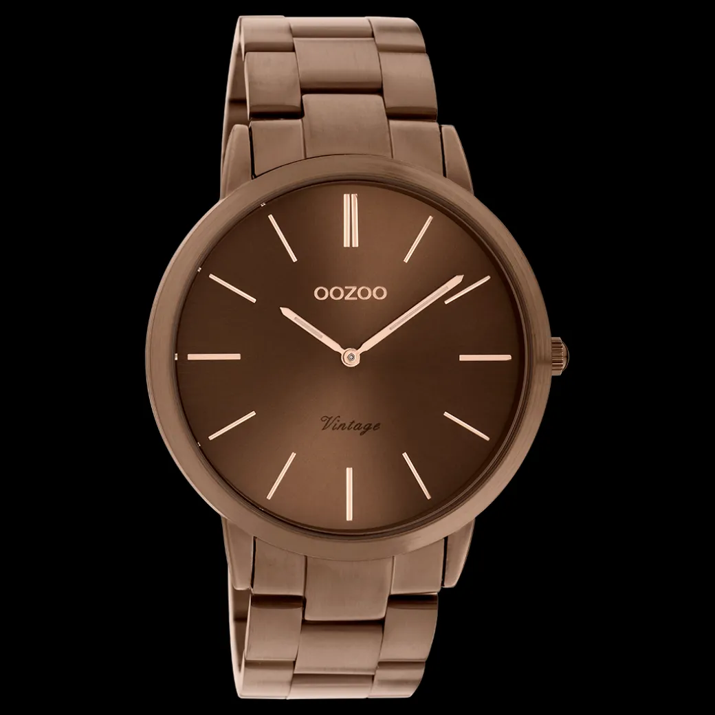 Bruine OOZOO horloge met roestvrijstalen armband - C20103