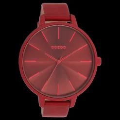 Dahlia rood OOZOO horloge met leren band - C11253