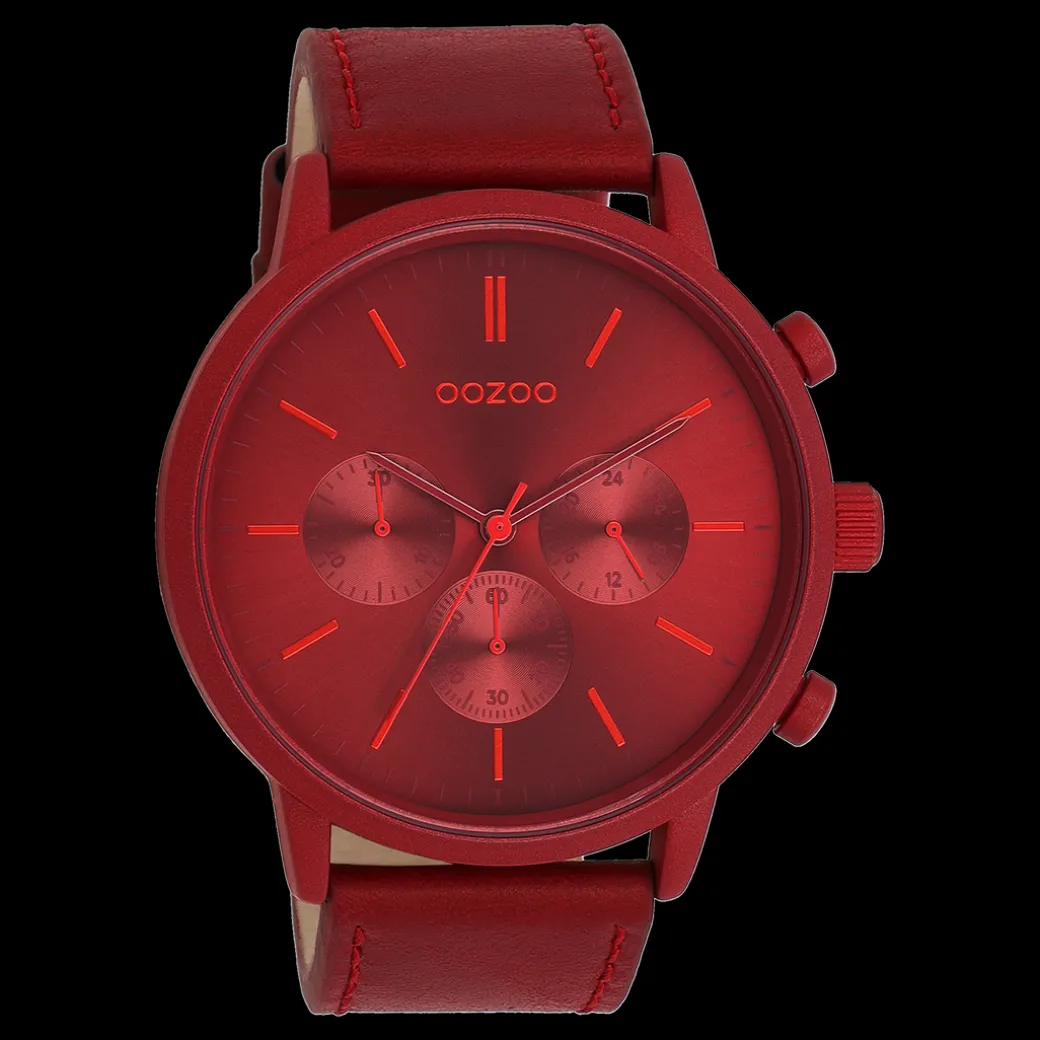 Dahlia rood OOZOO horloge met leren band - C11207
