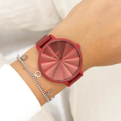 Dahlia rood OOZOO horloge met leren band - C11253