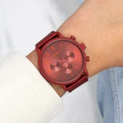 Dahlia rood OOZOO horloge met leren band - C11207