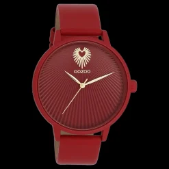 Dahlia rood OOZOO horloge met leren band - C11249