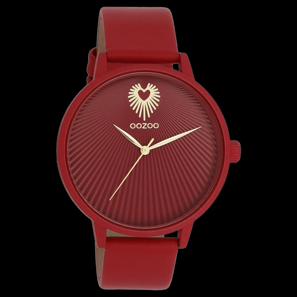 Dahlia rood OOZOO horloge met leren band - C11249