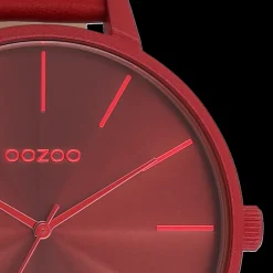 Dahlia rood OOZOO horloge met leren band - C11253