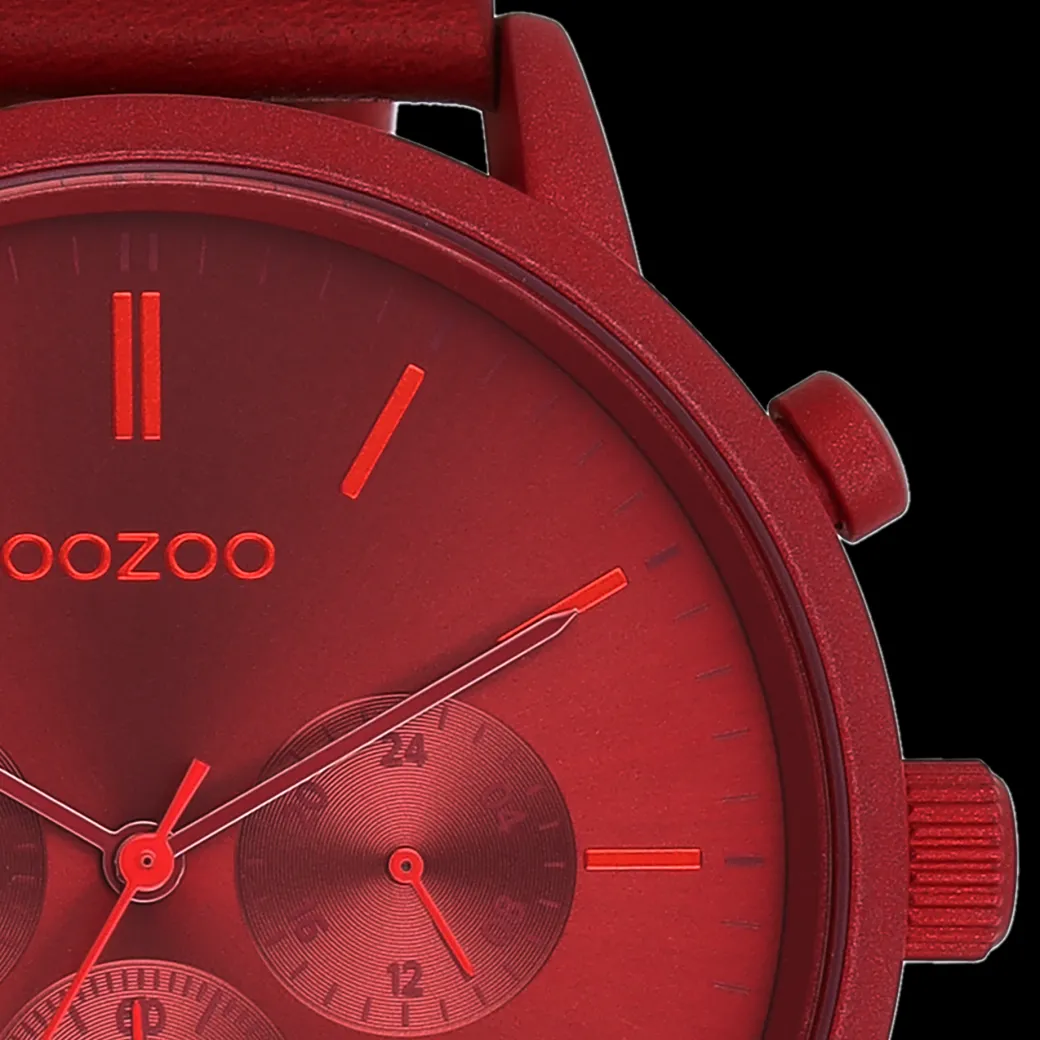 Dahlia rood OOZOO horloge met leren band - C11207