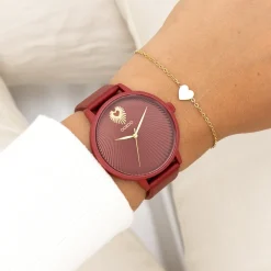 Dahlia rood OOZOO horloge met leren band - C11249