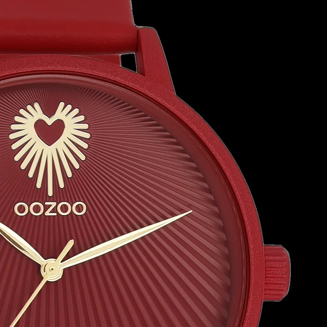 Dahlia rood OOZOO horloge met leren band - C11249