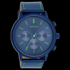 Donker blauwe OOZOO horloge met blauwe leren band - C11205