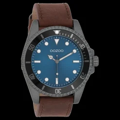 Donker grijze OOZOO horloge met bruine leren band - C11116