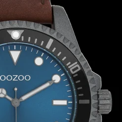 Donker grijze OOZOO horloge met bruine leren band - C11116