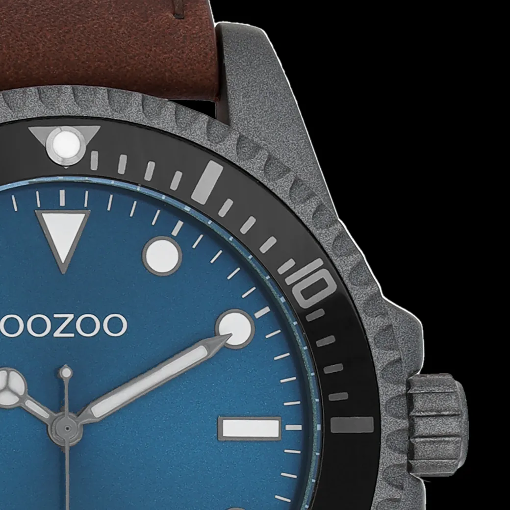 Donker grijze OOZOO horloge met bruine leren band - C11116