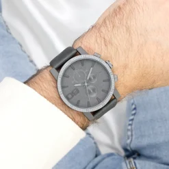 Donker grijze OOZOO horloge met leren band - C11312