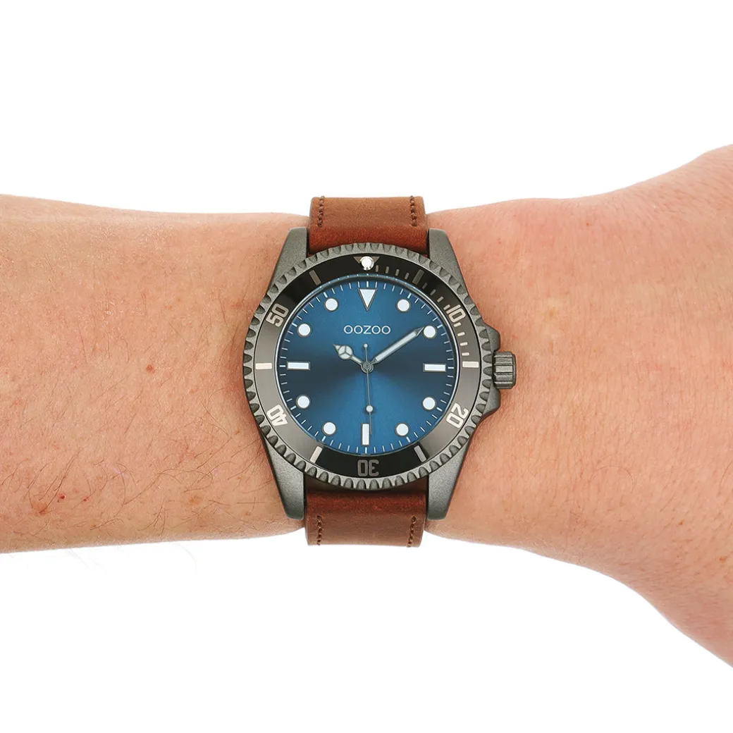 Donker grijze OOZOO horloge met bruine leren band - C11116