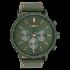 Donker groene OOZOO horloge met leren band - C11206