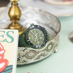 Donker groene OOZOO horloge met groene leren band - C11111