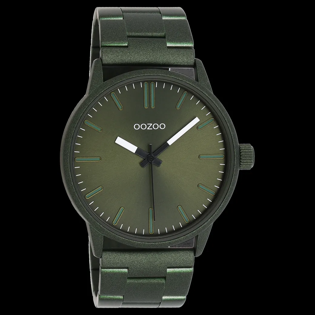 Donker groene OOZOO horloge met roestvrijstalen armband - C11402