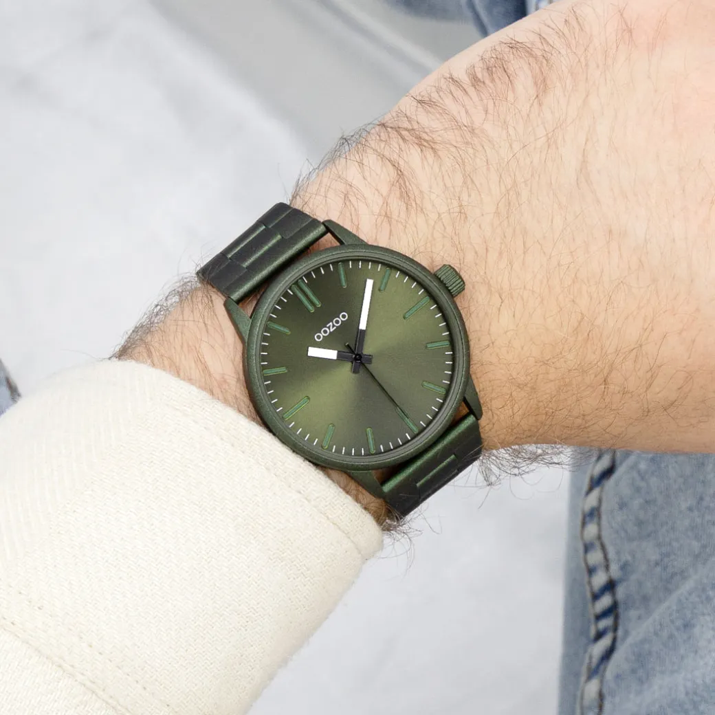 Donker groene OOZOO horloge met roestvrijstalen armband - C11402