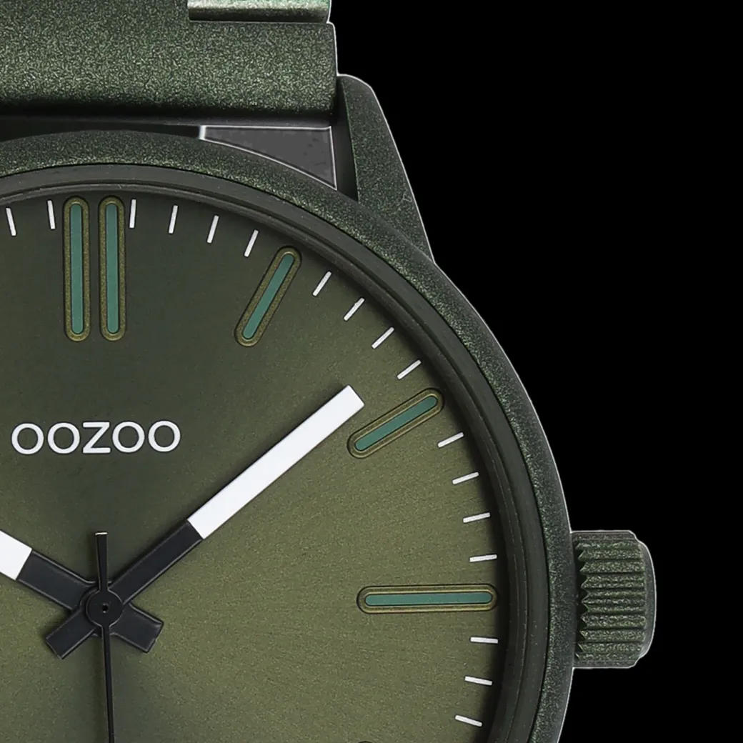 Donker groene OOZOO horloge met roestvrijstalen armband - C11402