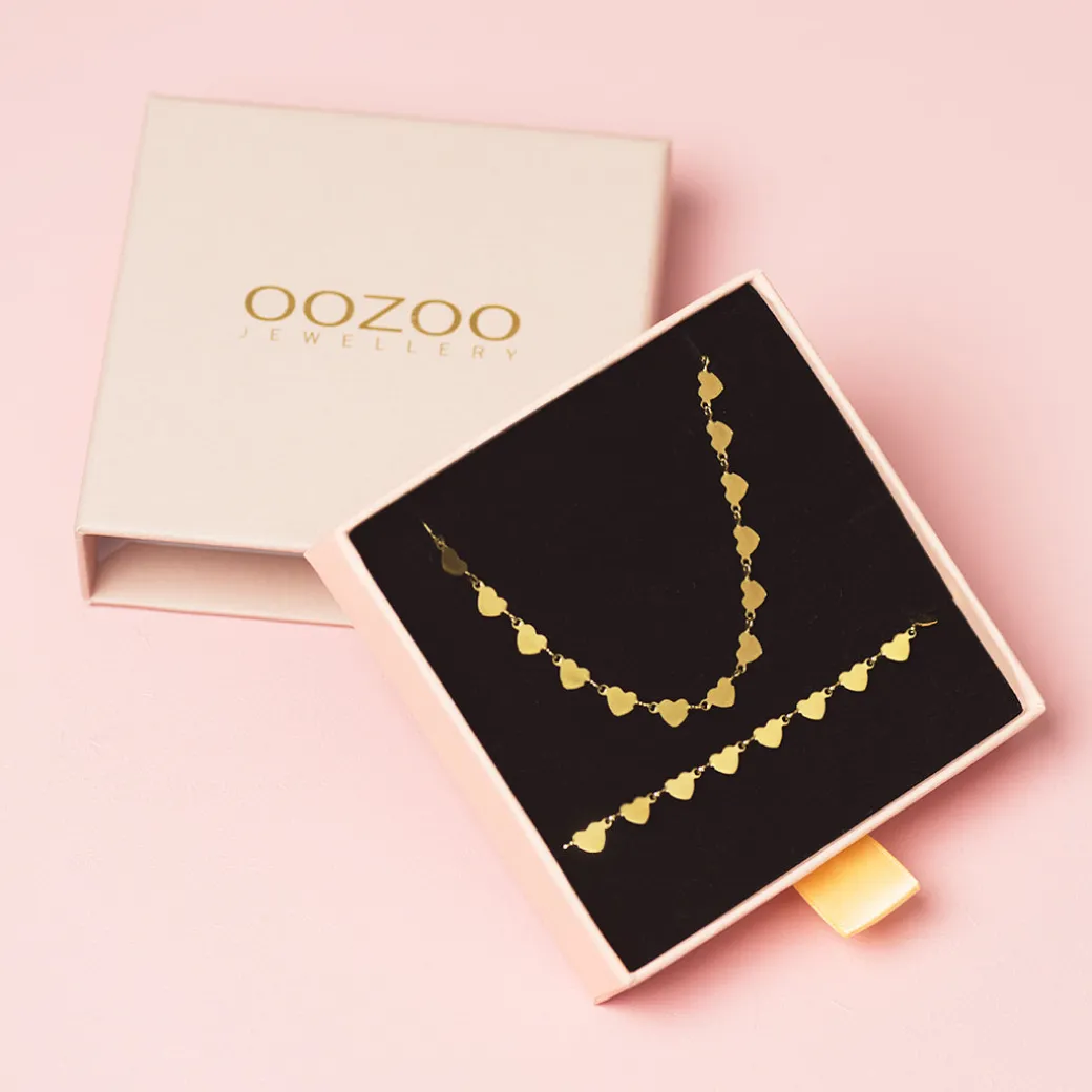 Goudkleurige armband + ketting set met hartjes