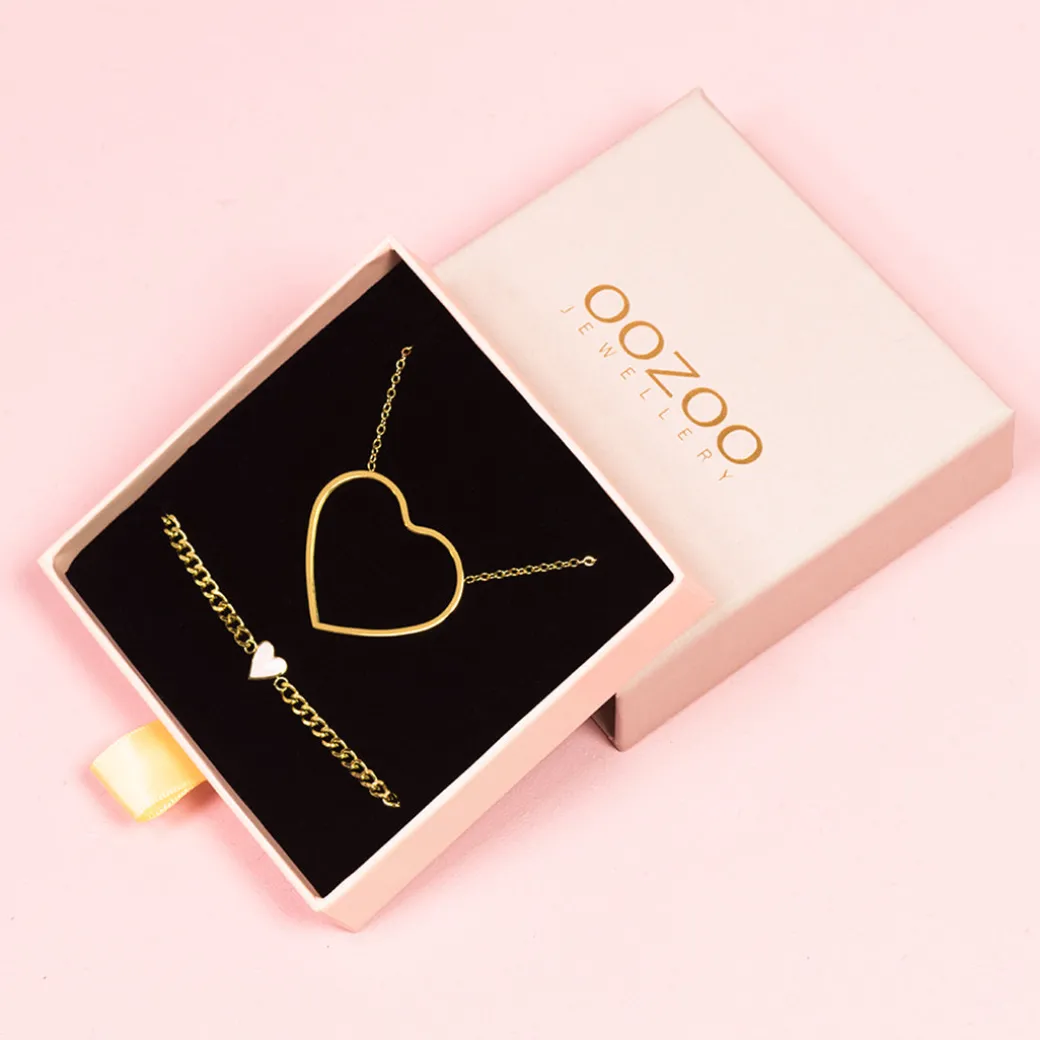 Goudkleurige armband + ketting set met groot hart