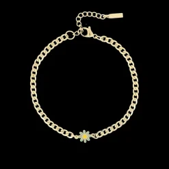 Goudkleurige armband met groene bloem bedeltje