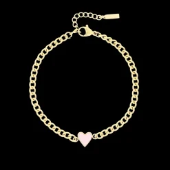 Goudkleurige armband met roze hart bedeltje