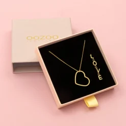 Goudkleurige oorring + ketting set met een hart plaatje