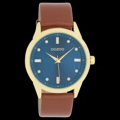 Goudkleurige OOZOO horloge met bruine leren band - C11438