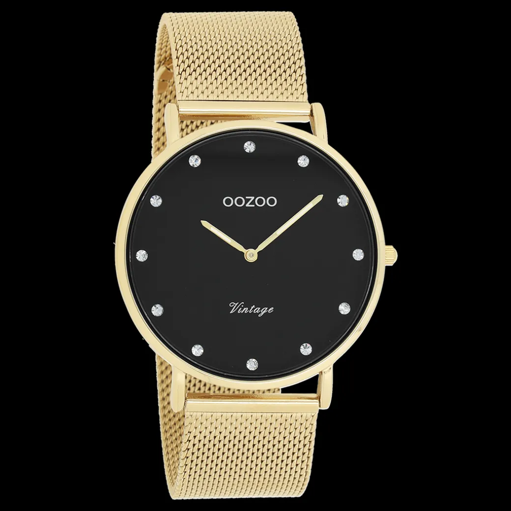 Goudkleurige OOZOO horloge met metalen mesh armband - C20237