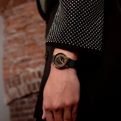 Goudkleurige OOZOO horloge met zwarte leren band - C20186
