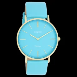 Goudkleurige OOZOO horloge met felblauwe leren band - C20323