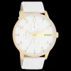 Goudkleurige OOZOO horloge met witte leren band - C11305