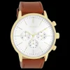 Goudkleurige OOZOO horloge met bruine leren band - C11201