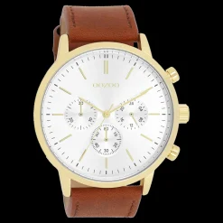 Goudkleurige OOZOO horloge met bruine leren band - C11201