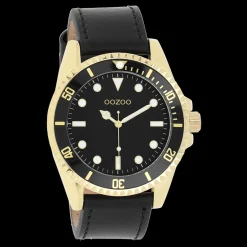 Goudkleurige OOZOO horloge met zwarte leren band - C11115