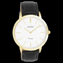 Goudkleurige OOZOO horloge met zwarte leren band - C20386