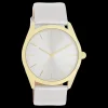 Goudkleurige OOZOO horloge met zilverkleurige leren band - C11330