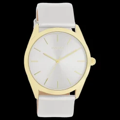Goudkleurige OOZOO horloge met zilverkleurige leren band - C11330