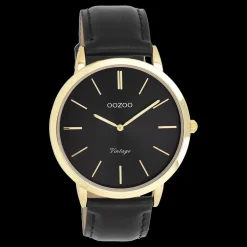 Goudkleurige OOZOO horloge met zwarte leren band - C20389
