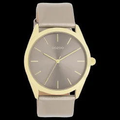 Goudkleurige OOZOO horloge met taupe leren band - C11333