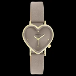 Goudkleurige OOZOO horloge met taupe leren band - C11451